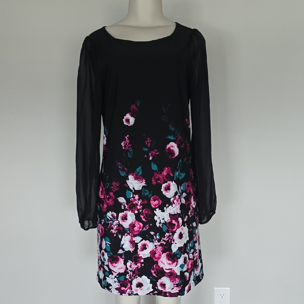 White House Black Market black floral dress-sheer slleves-8